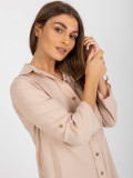 Beige Asymmetrical Classic Blouse in Viscose