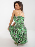 White-Green Flared Dress with Print