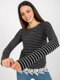 Black Blouse with Stripes and Lace