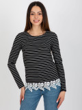 Black Blouse with Stripes and Lace