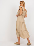 Beige Midi Dress with Ruffle