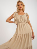 Beige Midi Dress with Ruffle