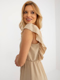 Beige Midi Dress with Ruffle