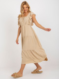 Beige Midi Dress with Ruffle