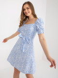 White-Blue Summer Dress with Short Sleeves