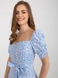 White-Blue Summer Dress with Short Sleeves