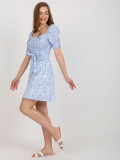 White-Blue Summer Dress with Short Sleeves