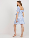 White-Blue Summer Dress with Short Sleeves