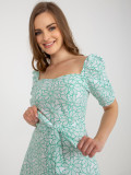 White-Green Dress with Ruffled Sleeve