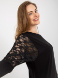 Black Blouse with Lace and 3/4 Sleeves Hawana RUE PARIS