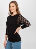 Black Blouse with Lace and 3/4 Sleeves Hawana RUE PARIS