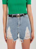 Blue Women's Denim Shorts with Belt