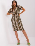 Khaki Midi Dress with Print and Short Sleeves