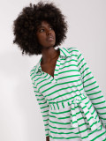 White-Green Simple Dress with Collar