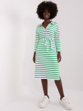 White-Green Simple Dress with Collar