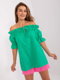 Green Blouse with Short Sleeves and Off-Shoulder Neckline
