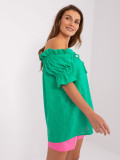 Green Blouse with Short Sleeves and Off-Shoulder Neckline