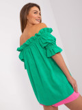 Green Blouse with Short Sleeves and Off-Shoulder Neckline