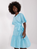 Light Blue Cotton Dress with Ruffle