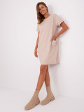 Beige Basic Dress with Short Sleeves