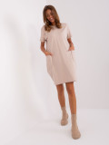 Beige Basic Dress with Short Sleeves