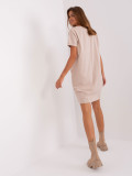 Beige Basic Dress with Short Sleeves