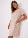Beige Basic Dress with Short Sleeves