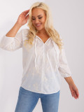 White-Light Beige Plus Size Embroidered Blouse