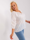 White-Light Beige Plus Size Embroidered Blouse