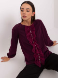 Elegant Dark Purple Blouse with Pearls