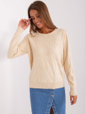 Light Beige Women's Classic Sweater with Ribbed Cuffs