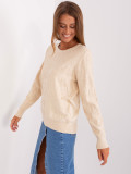 Light Beige Women's Classic Sweater with Ribbed Cuffs