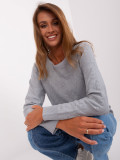 Gray Classic Sweater with Ribbed Cuffs