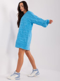 Blue Knitted Dress with Long Sleeves