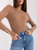Classic Women's Sweater in Camel Color with Buttons