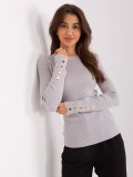 Gray Classic Sweater with Buttons on Sleeves