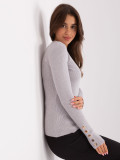 Gray Classic Sweater with Buttons on Sleeves