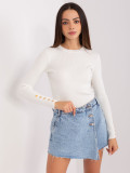 Ecru Classic Sweater with Round Neckline
