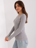Gray Classic Sweater with Decorative Buttons