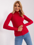 Red Women's Sweater with Turtleneck Made of Viscose