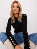 Classic Black Sweater with Buttons on Sleeves