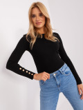 Classic Black Sweater with Buttons on Sleeves
