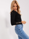 Classic Black Sweater with Buttons on Sleeves