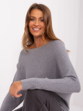 Gray Oversize Sweater with Boat Neck