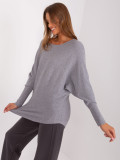 Gray Oversize Sweater with Boat Neck