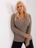 Dark Beige Plus Size Sweater with Decorative Buttons