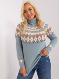 Mint Green Plus Size Women's Sweater with Turtleneck
