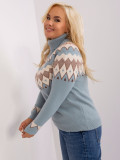 Mint Green Plus Size Women's Sweater with Turtleneck