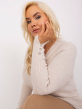 Light Beige Plus Size Women's Sweater with V-Neck