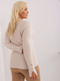 Light Beige Plus Size Women's Sweater with V-Neck